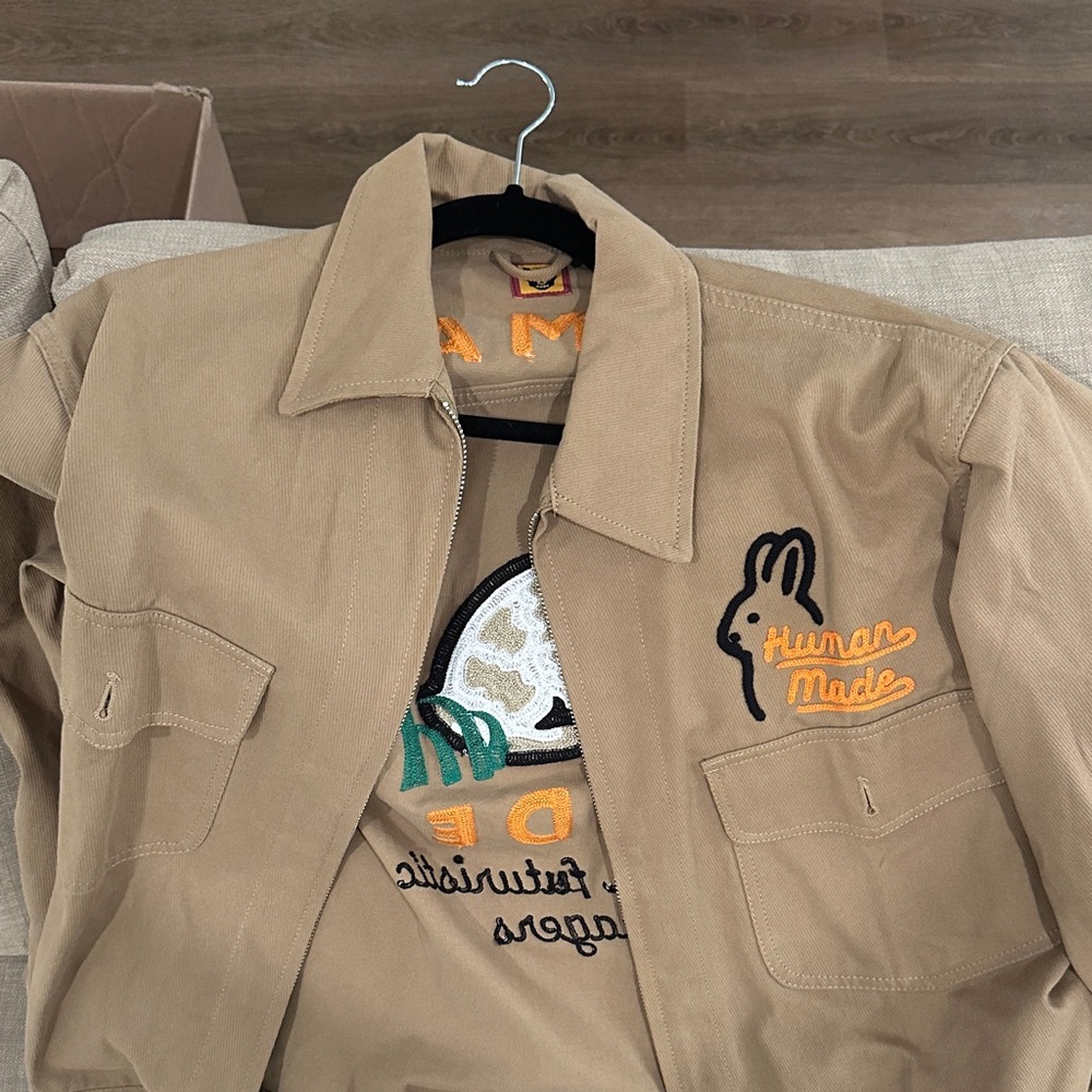 Human Made Beige/Tan Work Jacket with Embroidered Rabbit Logo